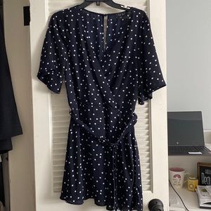 Navy Blue Polka Dot Wrap Dress with belt
